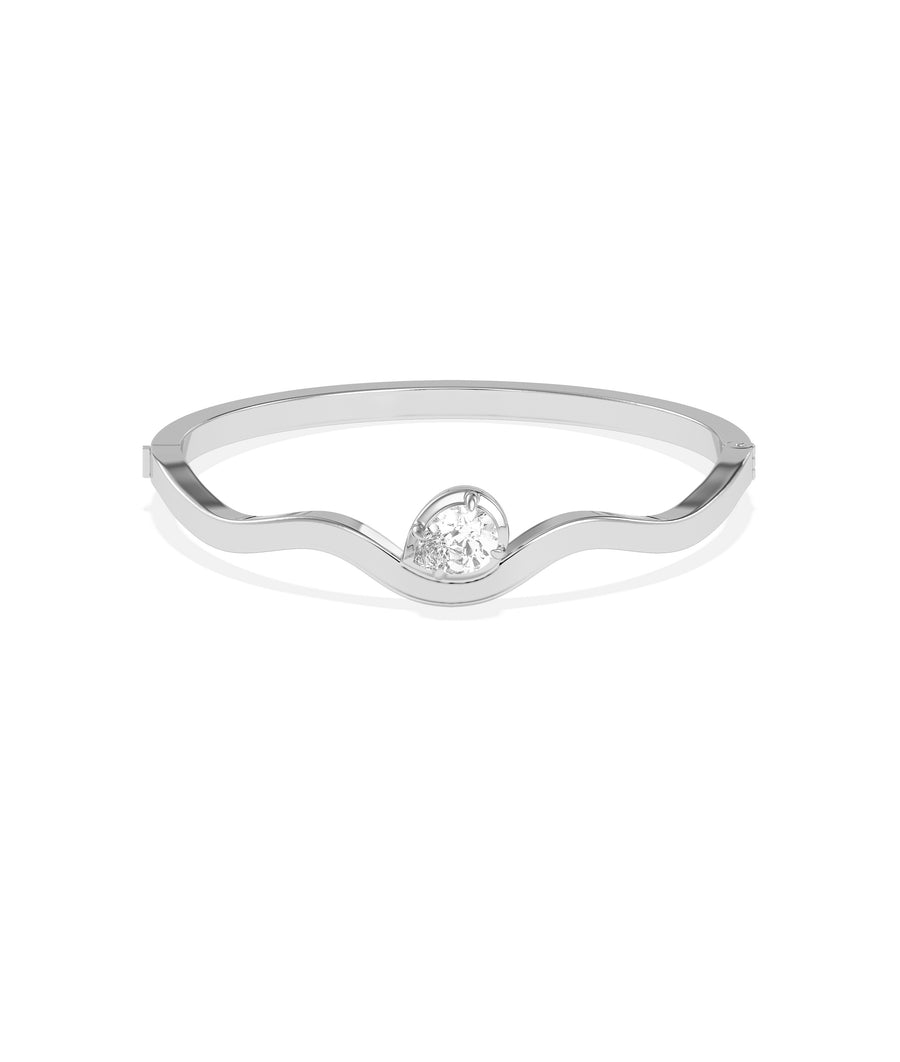 Wave pear lab diamond bangle in 14K white gold