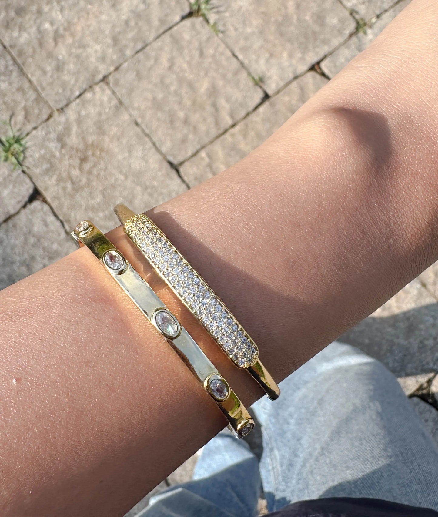 Open cuff bangle with diamonds fashion accessory presentation