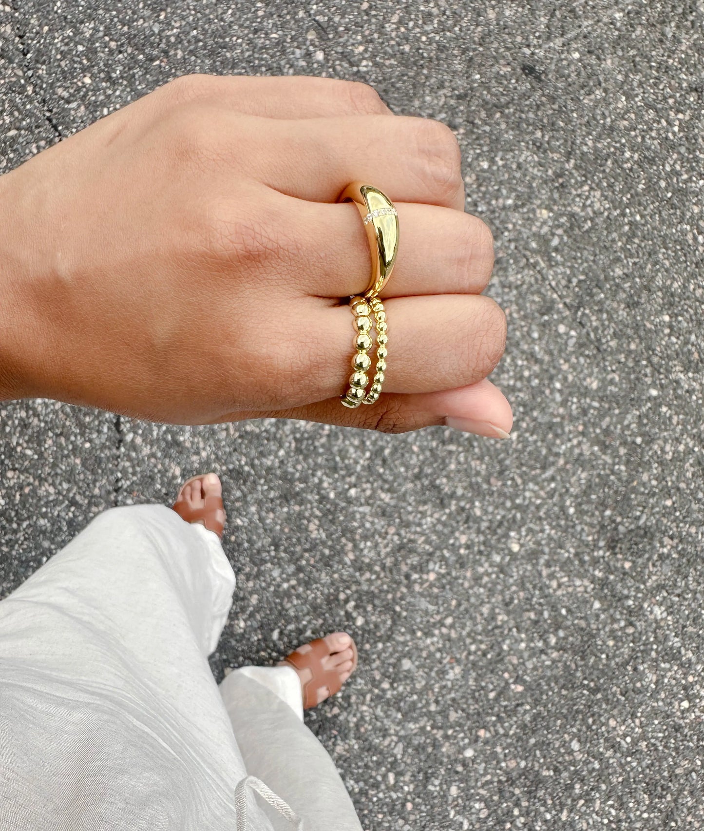 2.70 mm Wide Beaded Band Ring Delicate Textured Gold