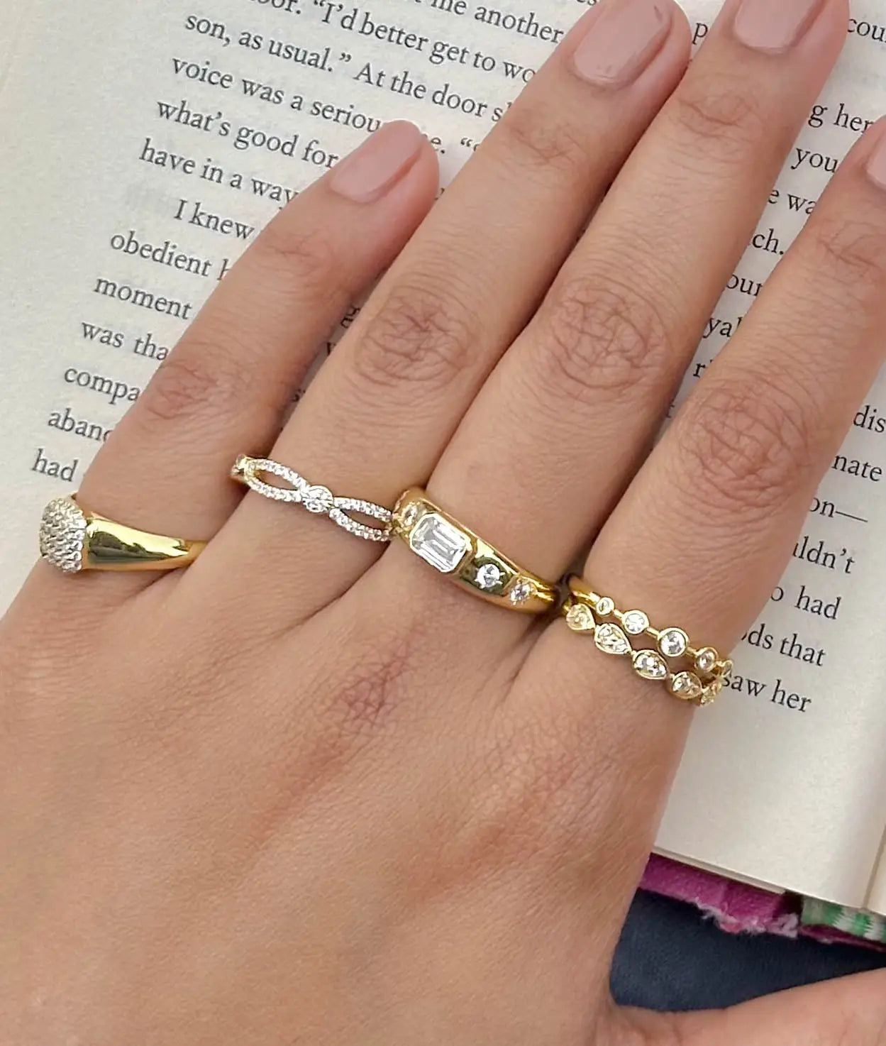 Diamond Pave Cushion Signet Ring on hand displaying cushion signet styling