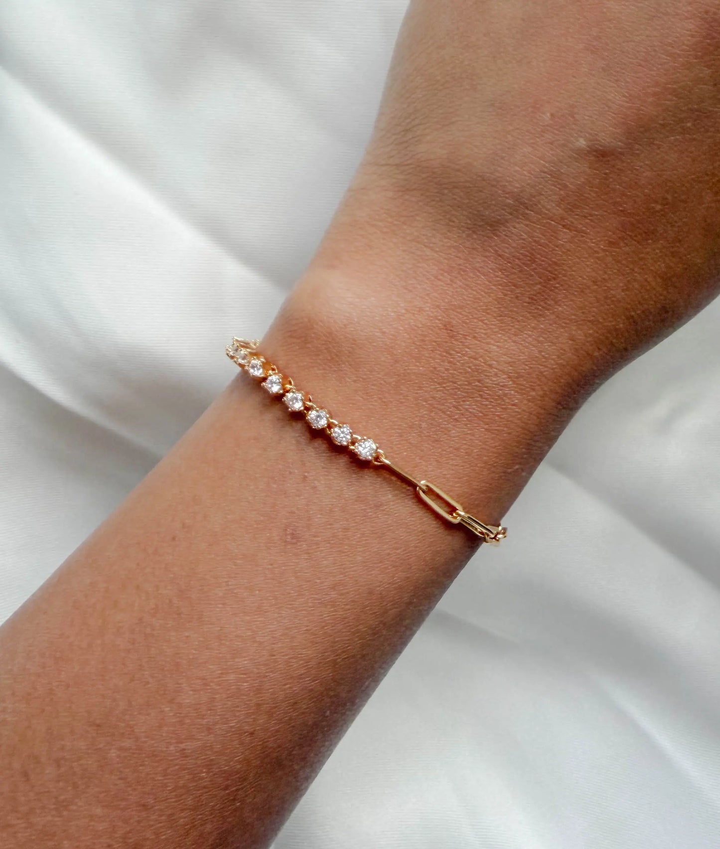 Diamond Tennis and Paper Clip Bracelet