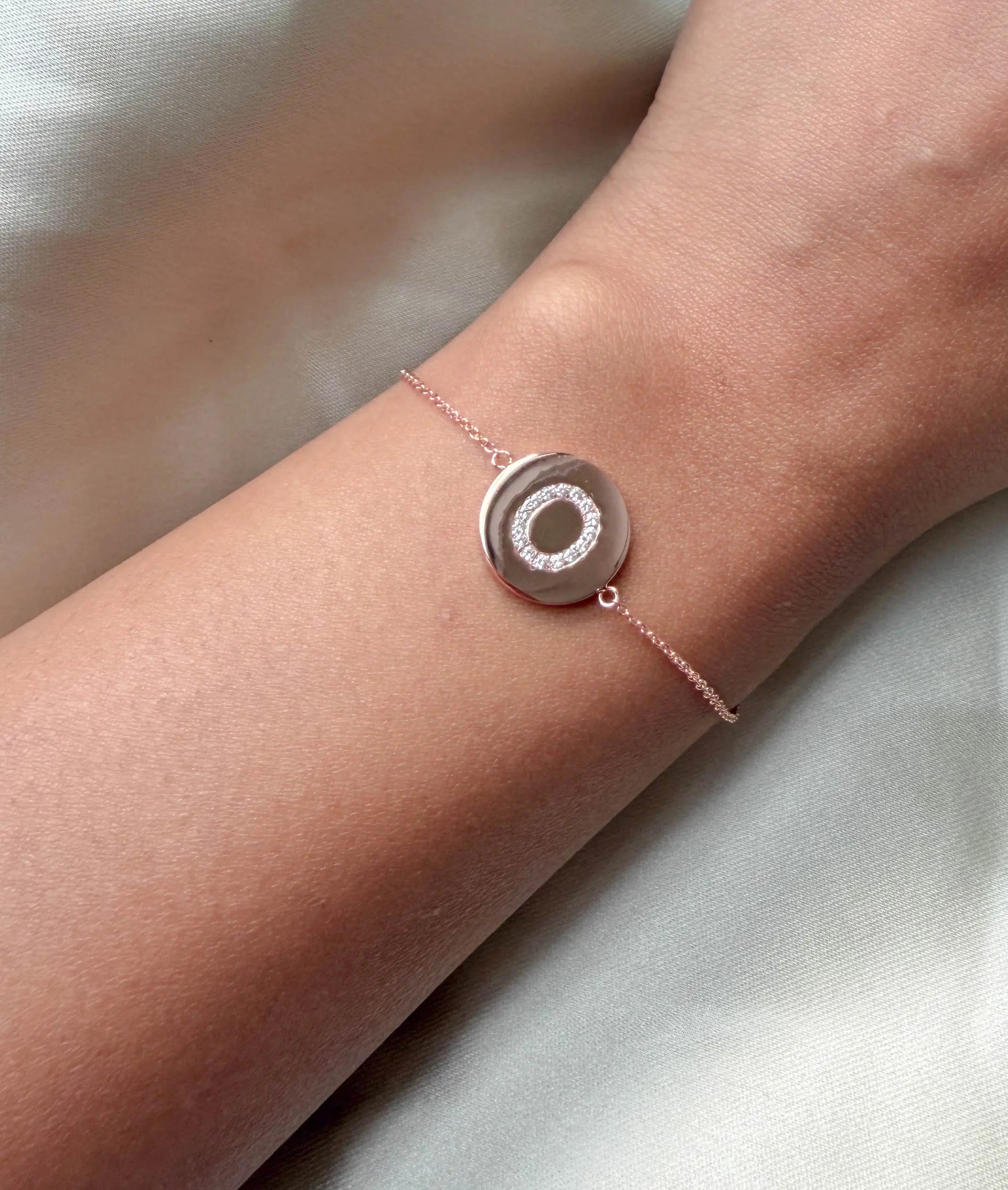 Diamond Initial Coin Bracelet