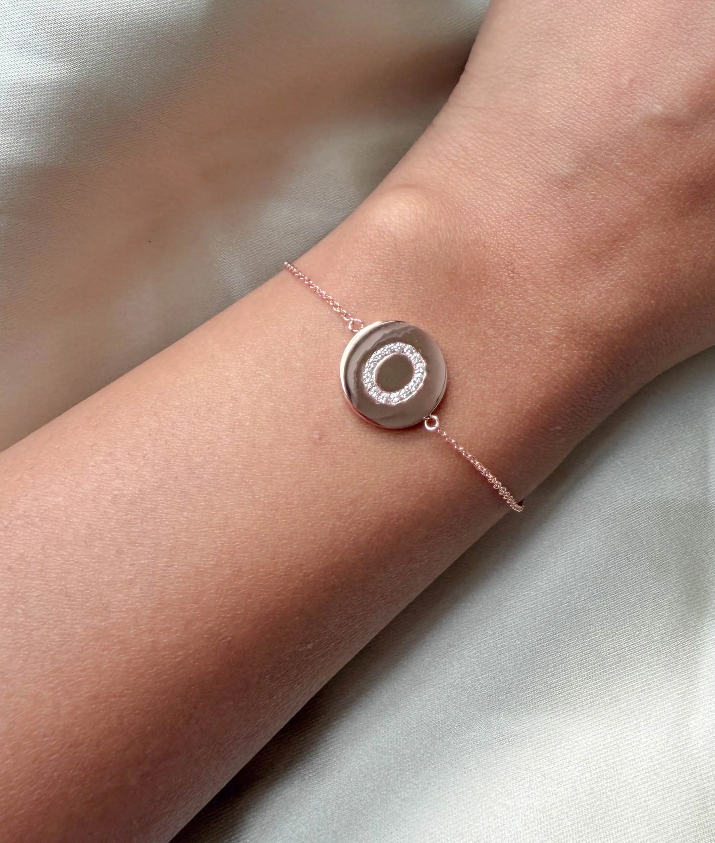 Diamond Initial Coin Bracelet