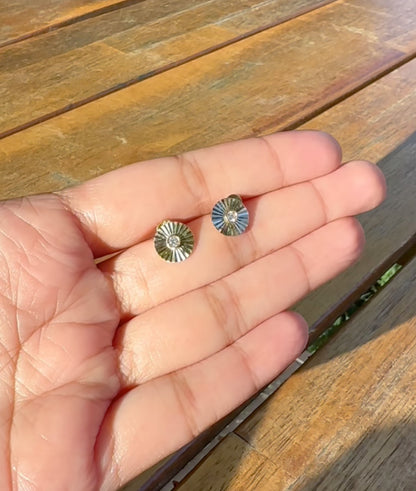 Fluted Disc Stud Earring Diamond Solitaire