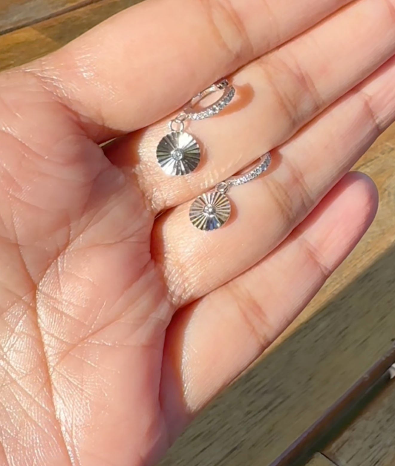 Diamond Hoop Earring Fluted Disc Dangle