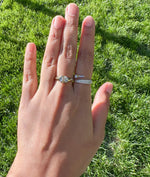 Custom Diamond Initial Fluted Circle Signet Ring worn display