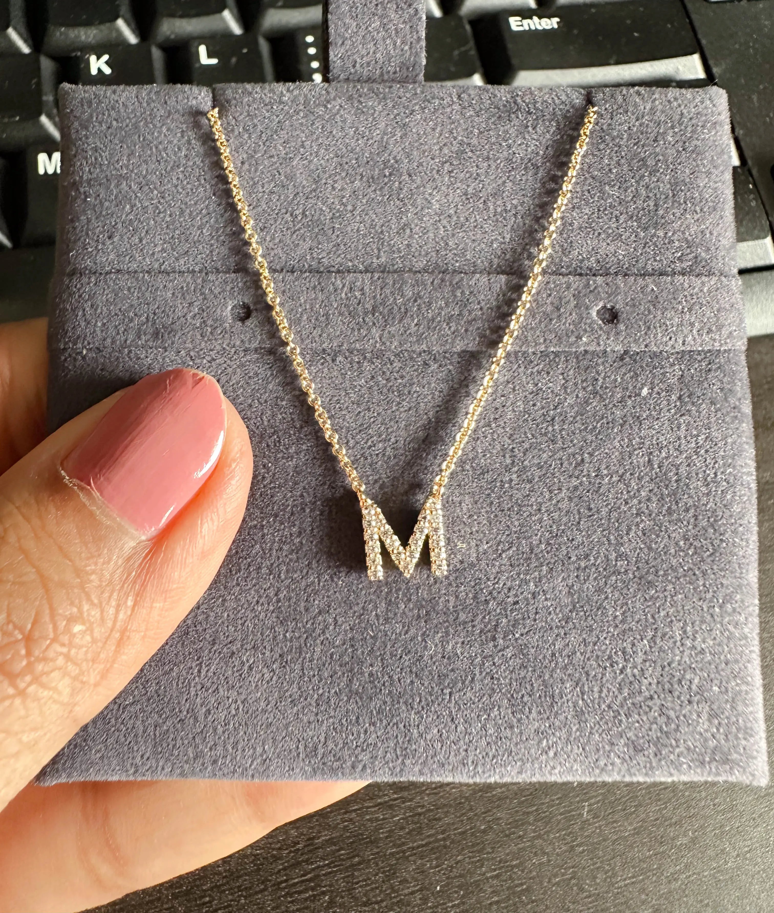 Diamond Pave Initial worn necklace display