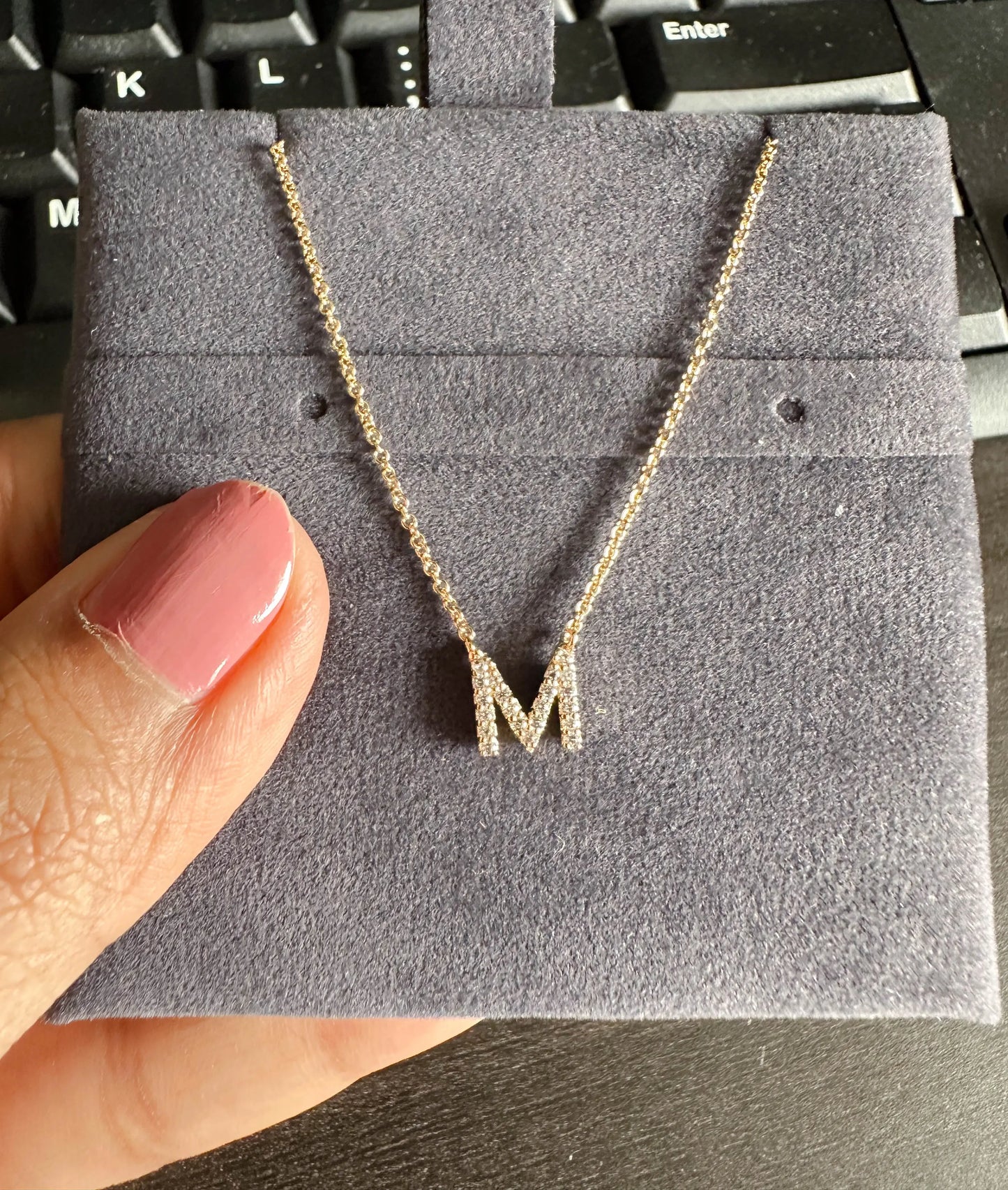 Diamond Pave Initial worn necklace display