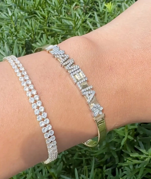 2 Row Diamond Tennis Bracelet displayed on wrist elegant styling alternate view