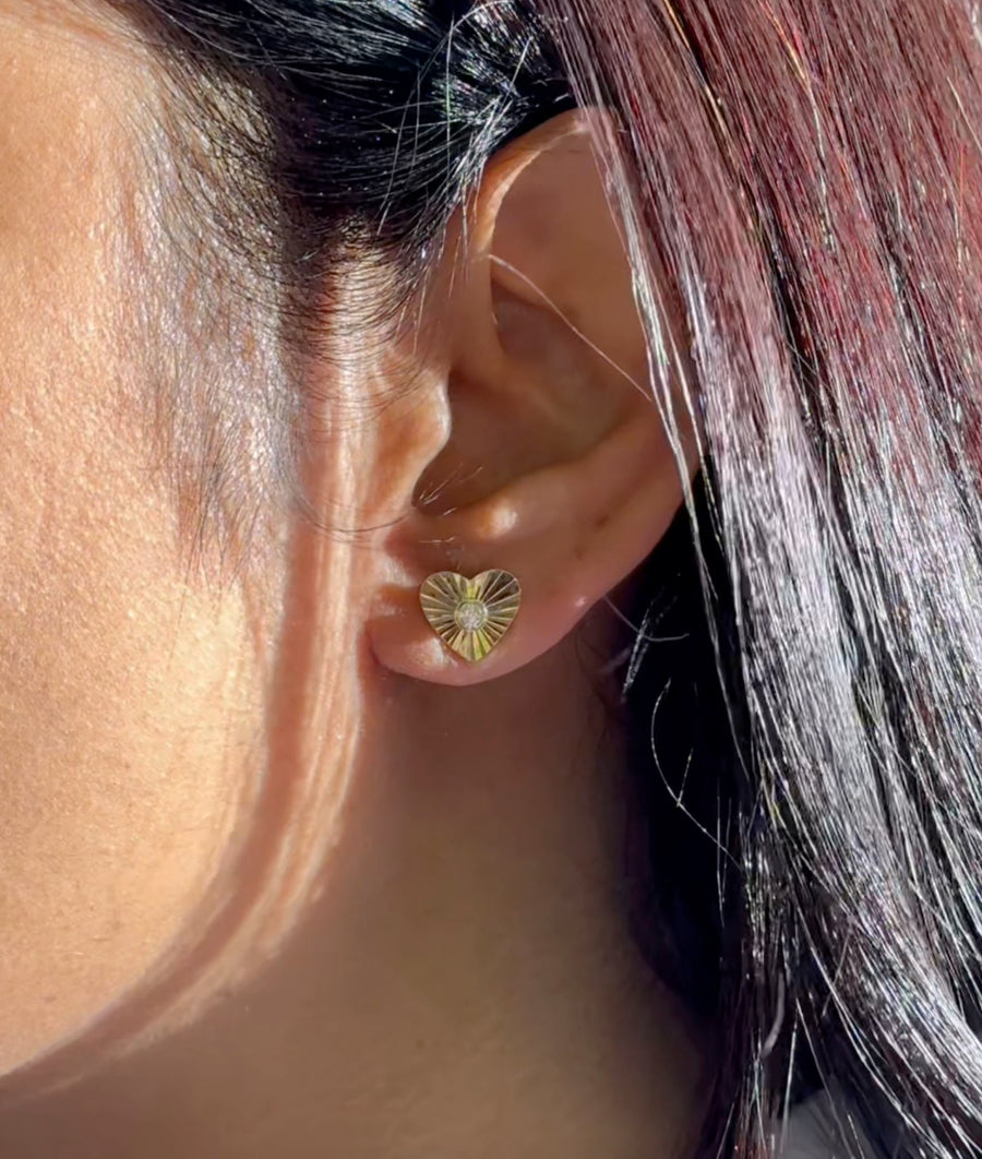 Fluted Heart Diamond Stud Earrings