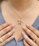 Solid Gold Star Glass Locket Charm 25mm Memory