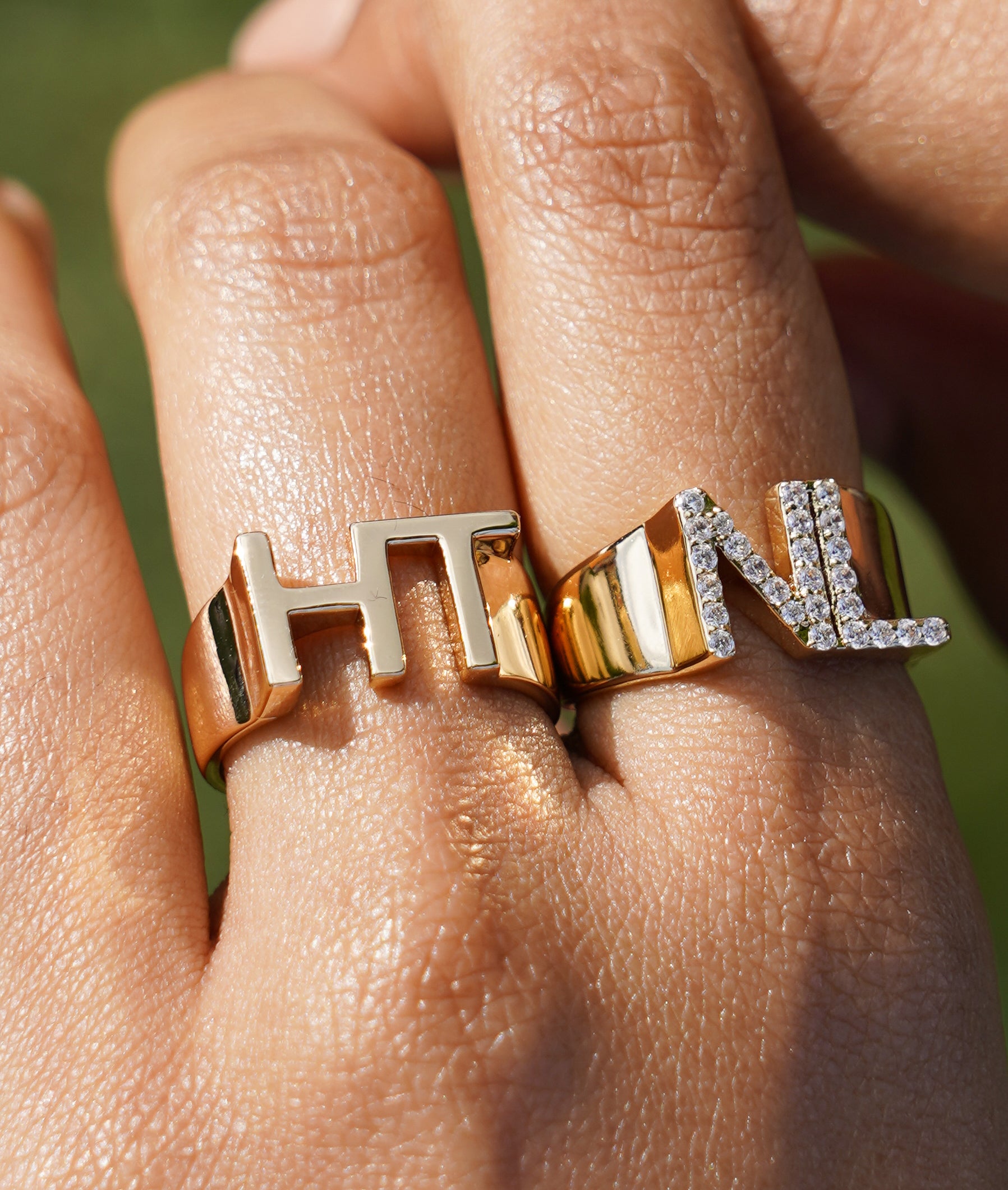 Bold Diamond Initials Ring 10mm Personalized Gold Band