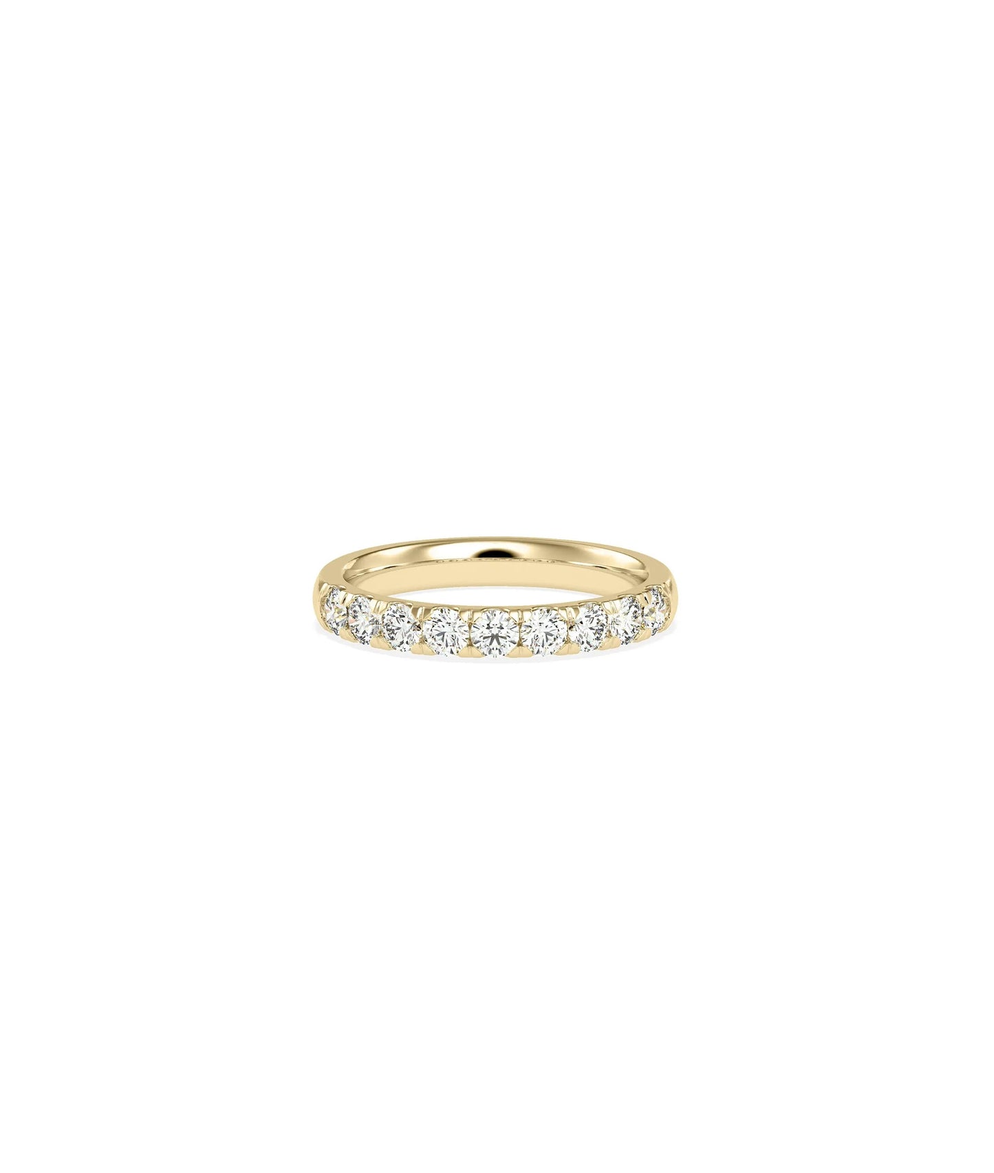 Half Band Diamond Ring in yellow gold with diamonds adorning visible top half