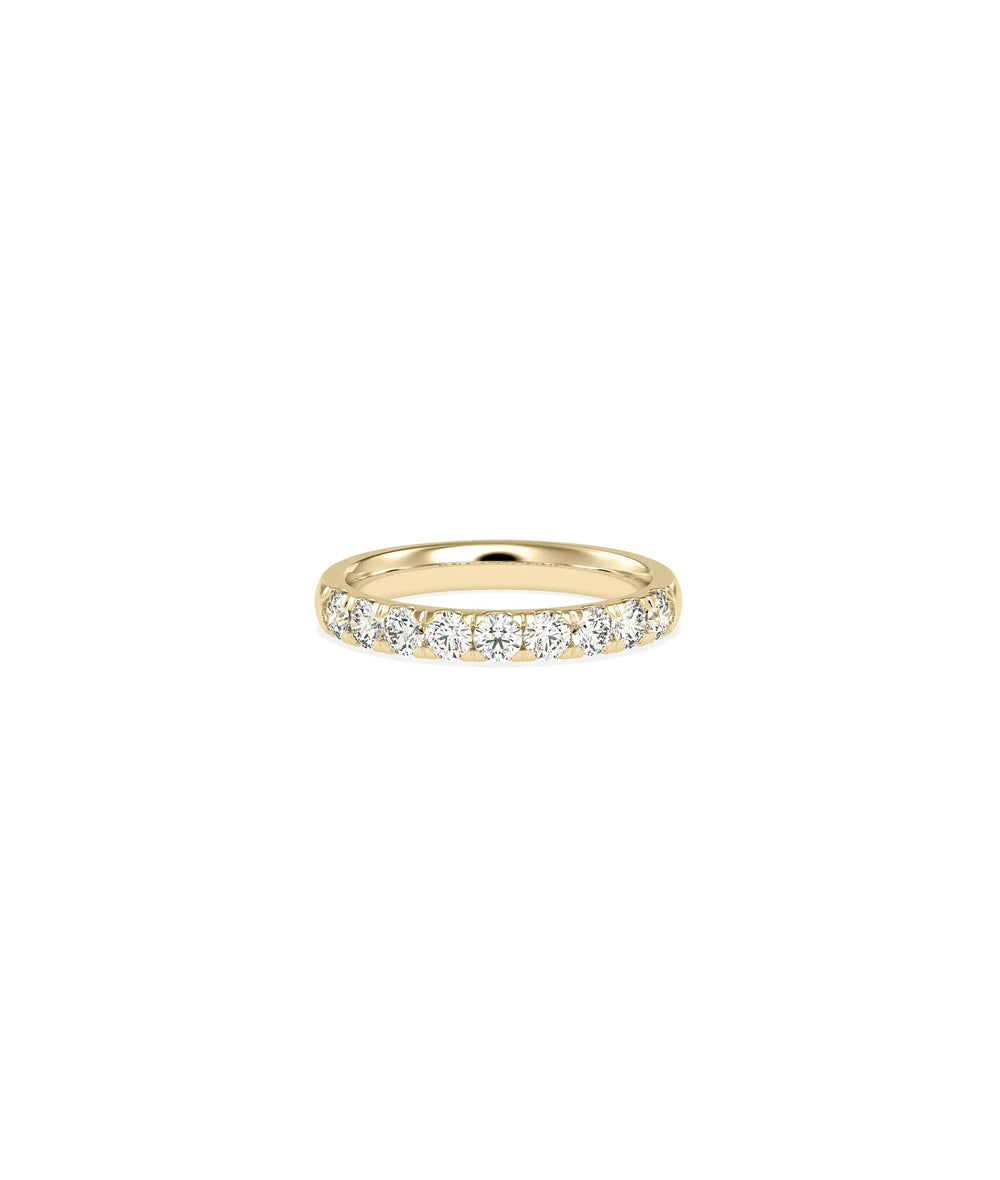 Half Band Diamond Ring in yellow gold with diamonds adorning visible top half