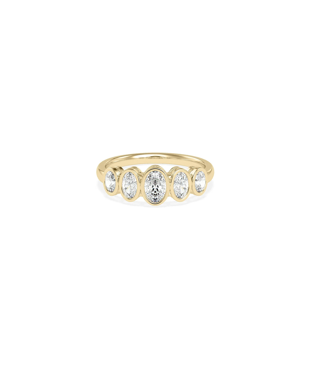 5 Stone Graduating Bezel Set Oval Diamond Band Ring in yellow gold with graduating ovals