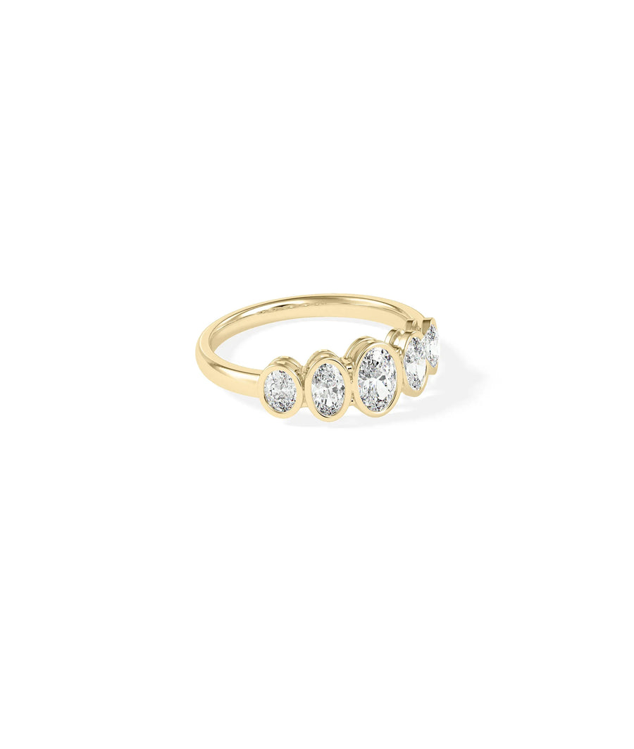 Side view 5 Stone Graduating Bezel Set Oval Diamond Band Ring showing 7.4mm length