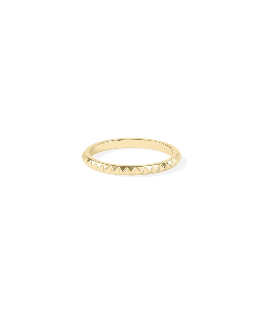Pyramid band ring side view displaying delicate 2mm width and dimensional detail