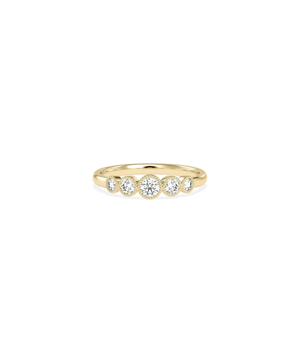 5 Stone Graduating Diamond Band Ring on white background showing progressive stone sizes
