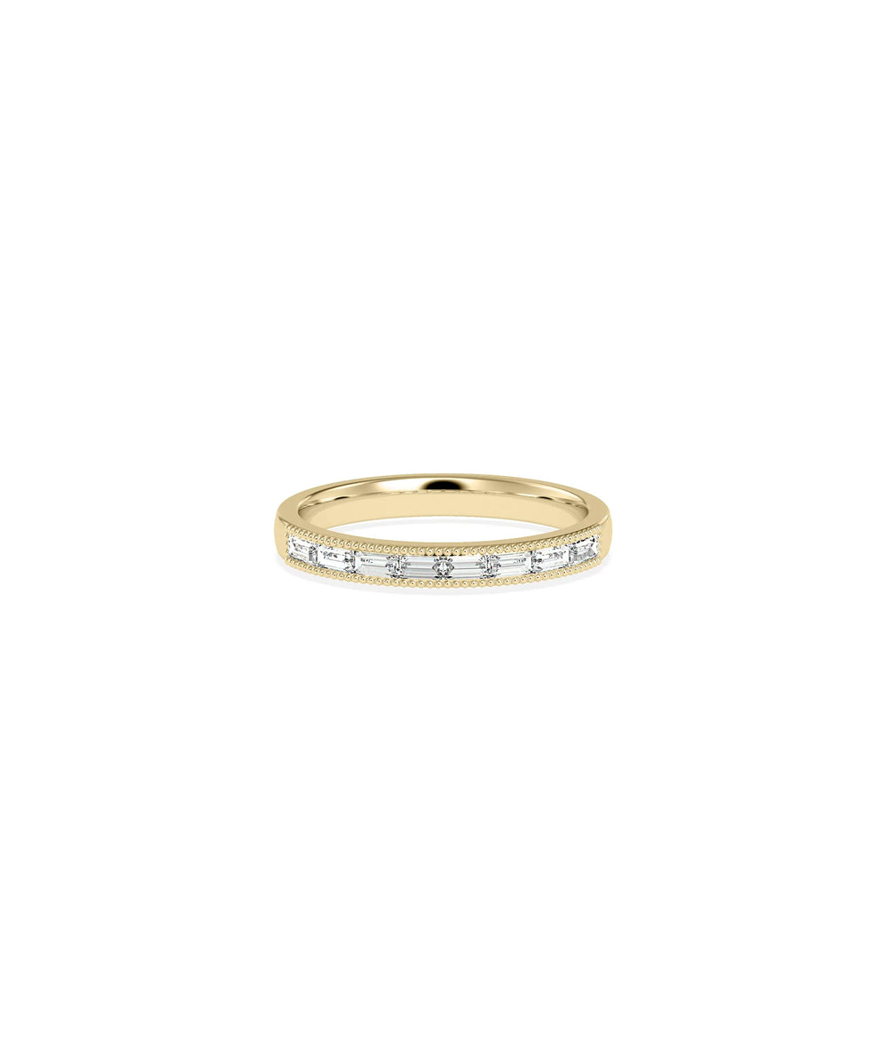 Diamond Baguette Channel Set Band Ring in yellow gold with channel-set baguette diamonds