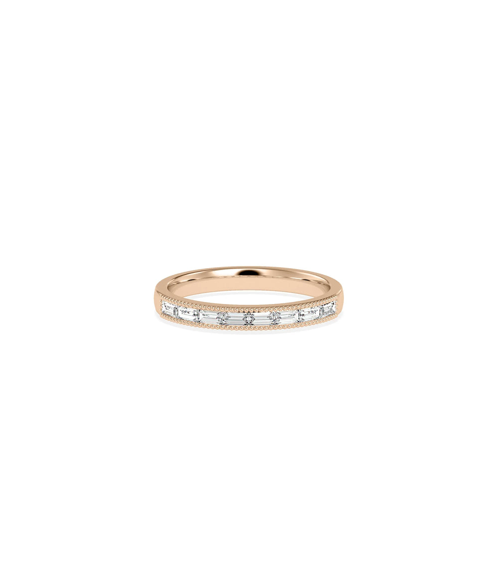 Rose gold Diamond Baguette Channel Set Band Ring with linear baguette arrangement