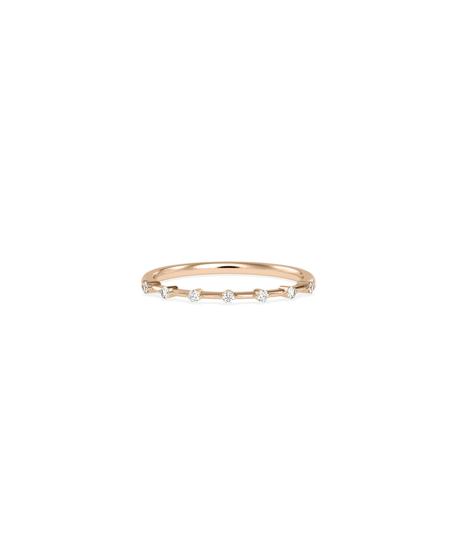 Side view of 5 Stone Station Diamond Band Ring highlighting prong settings and band construction