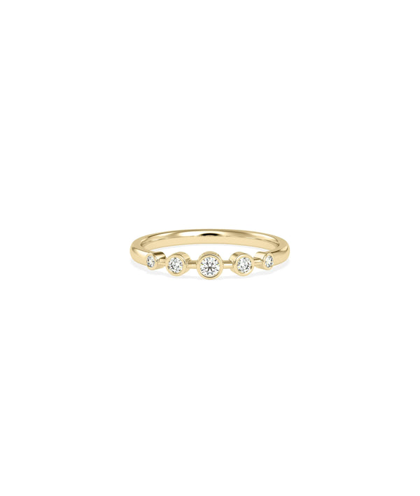 5 Stone Bezel Set Graduating Diamond Band Ring showing progressive bezel sizes along band.