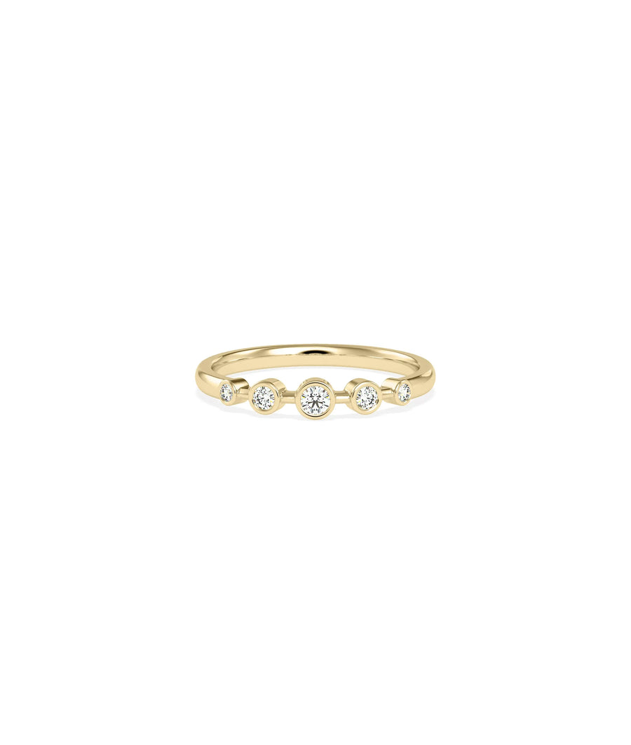 5 Stone Bezel Set Graduating Diamond Band Ring showing progressive bezel sizes along band.