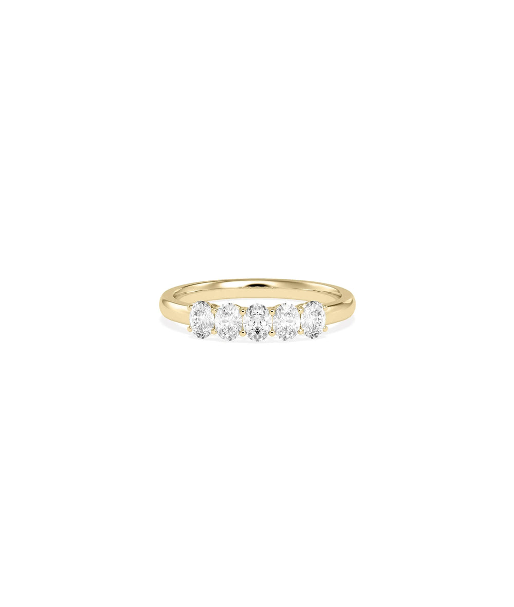5 Stone Oval Diamond Band Ring in yellow gold with five elegant oval-cut diamonds