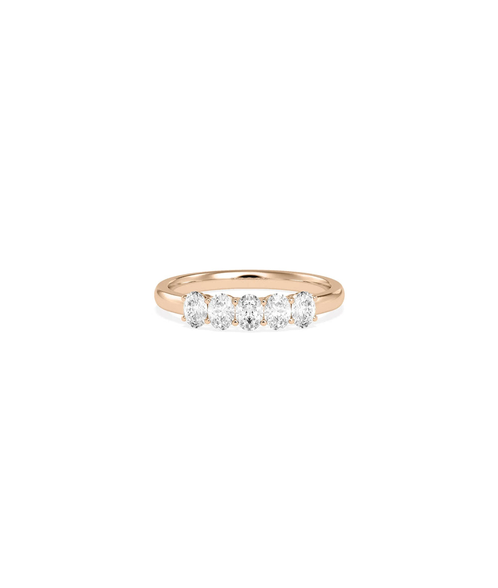Rose gold 5 Stone Oval Diamond Band Ring with sophisticated five-stone oval design