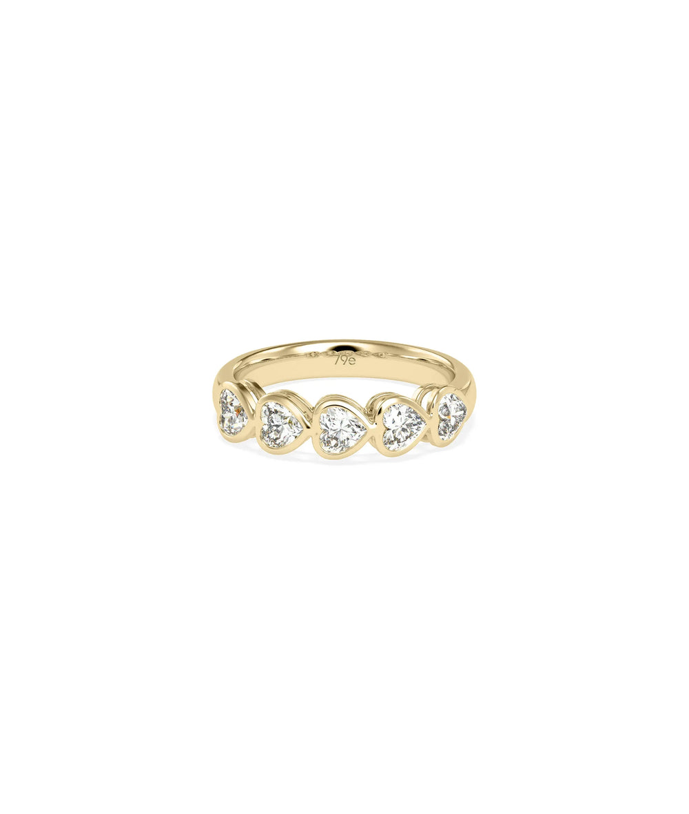 5 Stone Heart Shape Diamond Band Ring in yellow gold with five heart-shaped diamonds