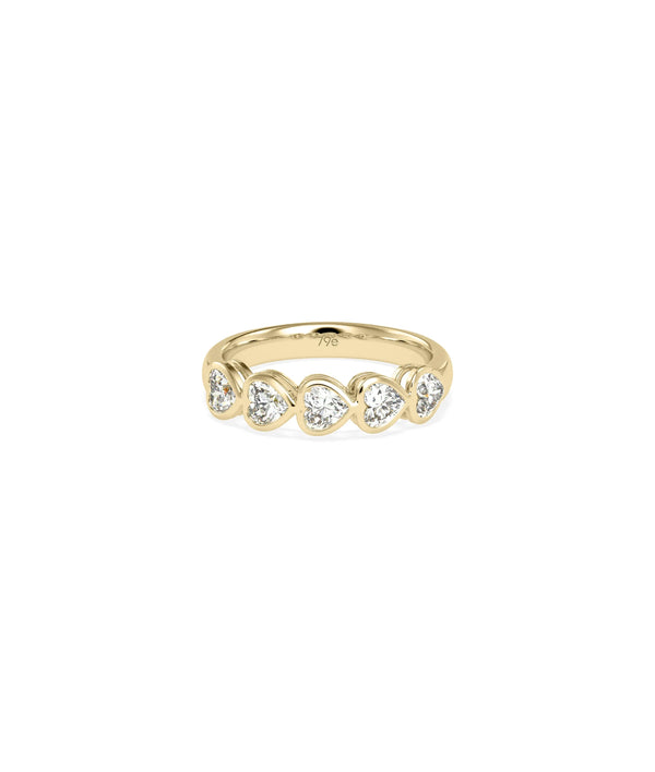 5 Stone Heart Shape Diamond Band Ring in yellow gold with five heart-shaped diamonds