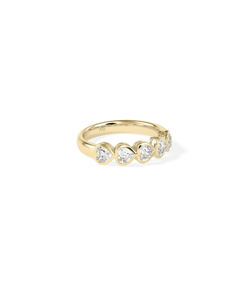 Side view 5 Stone Heart Shape Diamond Band Ring showing substantial 7mm bold width