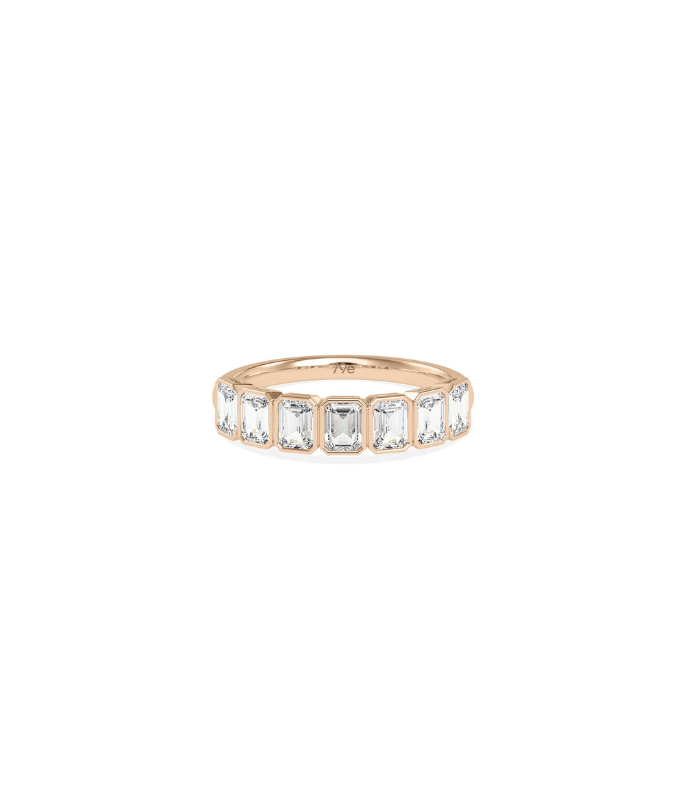 Rose gold Emerald Cut Half Band Ring with Art Deco inspired substantial arrangement