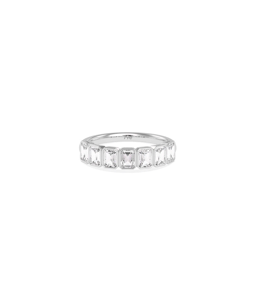 White gold Emerald Cut Half Band Ring featuring dramatic geometric emerald cuts