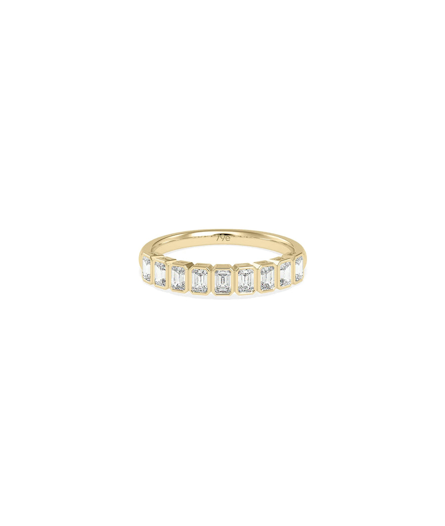 Emerald Cut Half Band Ring in yellow gold with emerald-cut diamonds on top half