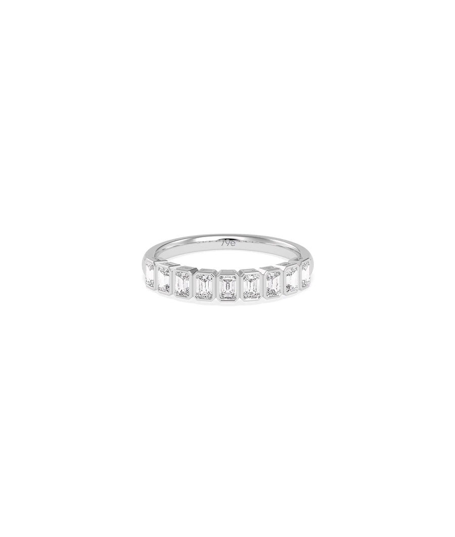 White gold Emerald Cut Half Band Ring featuring geometric emerald cuts on visible portion