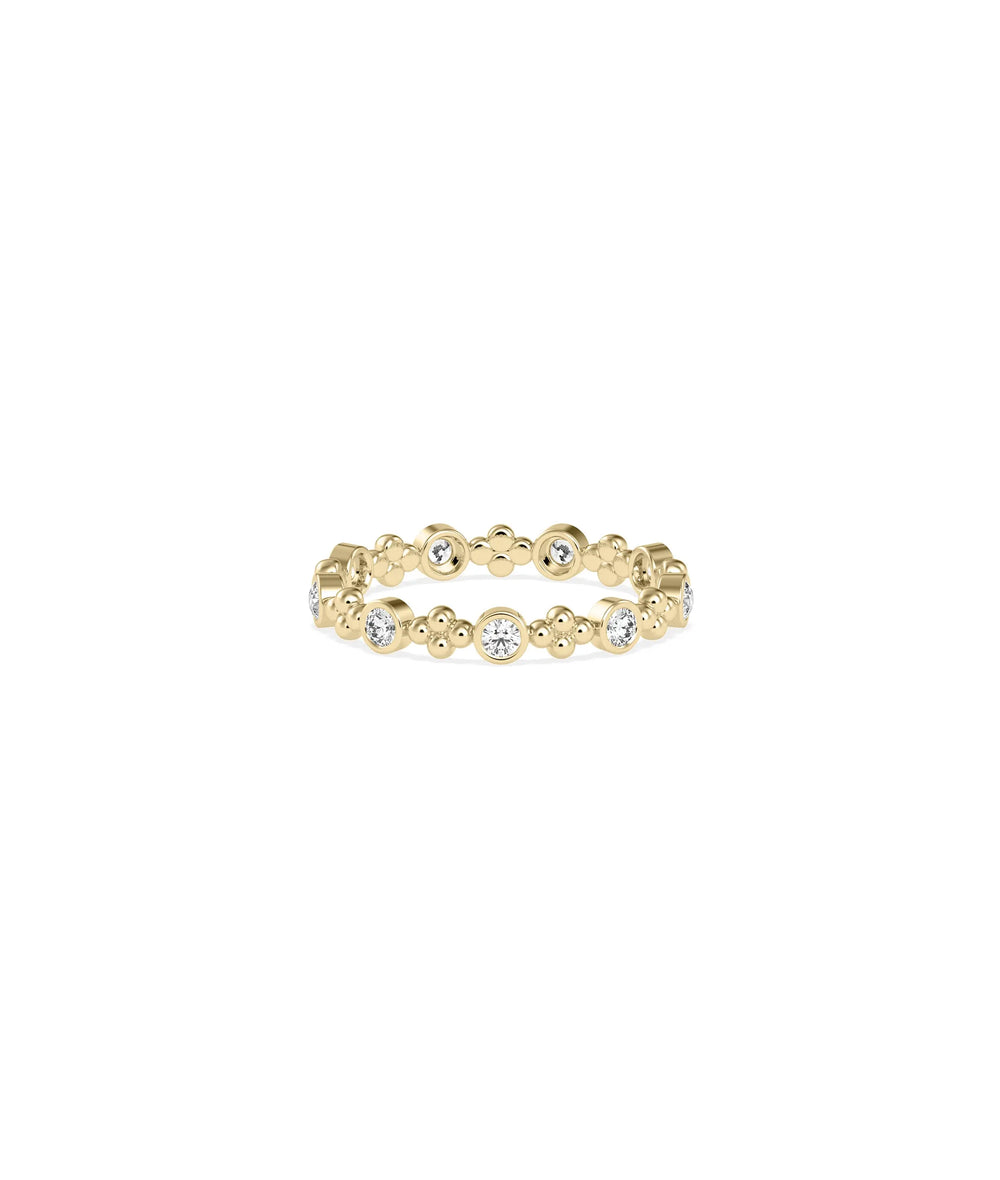 Diamond and Gold Bead Station Eternity Band Ring yellow gold with delicate details