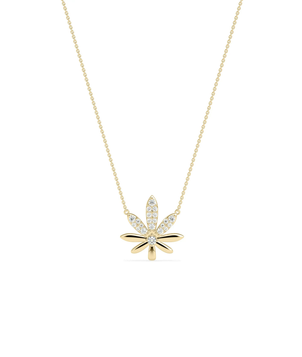 Diamond Pave Leaf yellow gold nature-inspired botanical elegant substantial