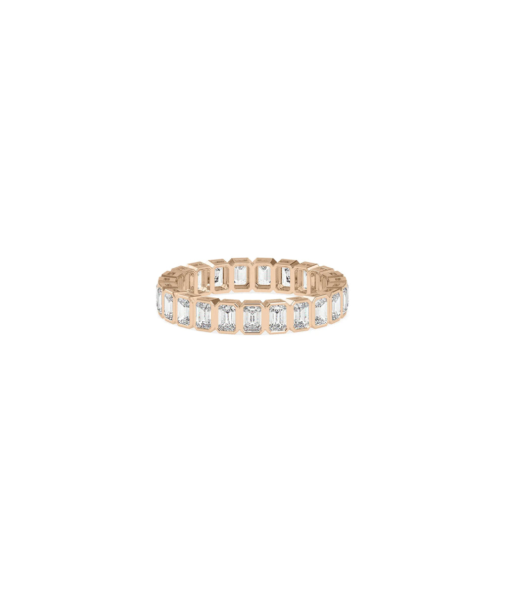 Rose gold Emerald Cut Diamond Eternity Band Ring with Art Deco inspired emerald cuts