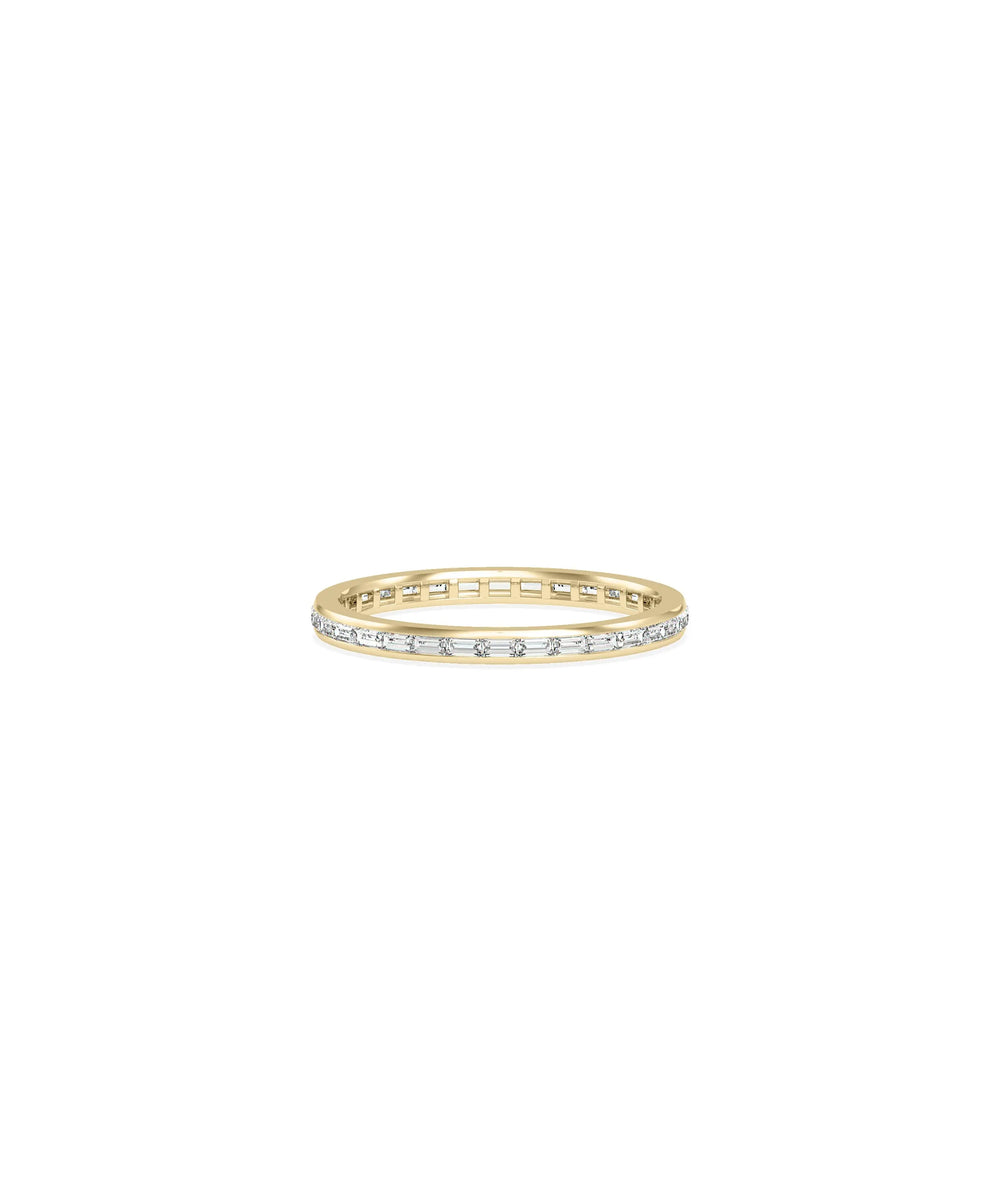 Baguette Diamond Channel Set Eternity Band Ring in yellow gold with channel-set baguettes