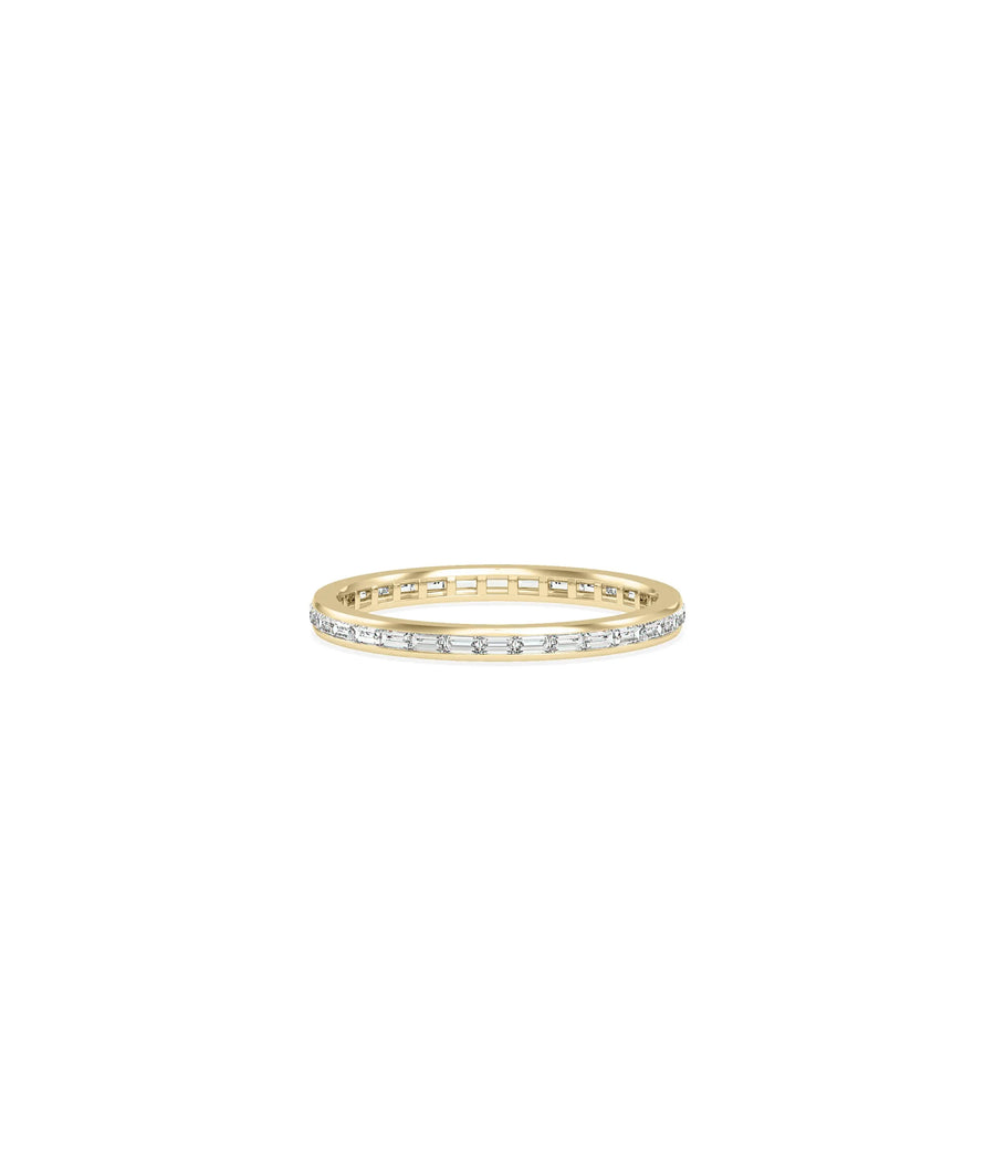 Baguette Diamond Channel Set Eternity Band Ring in yellow gold with channel-set baguettes