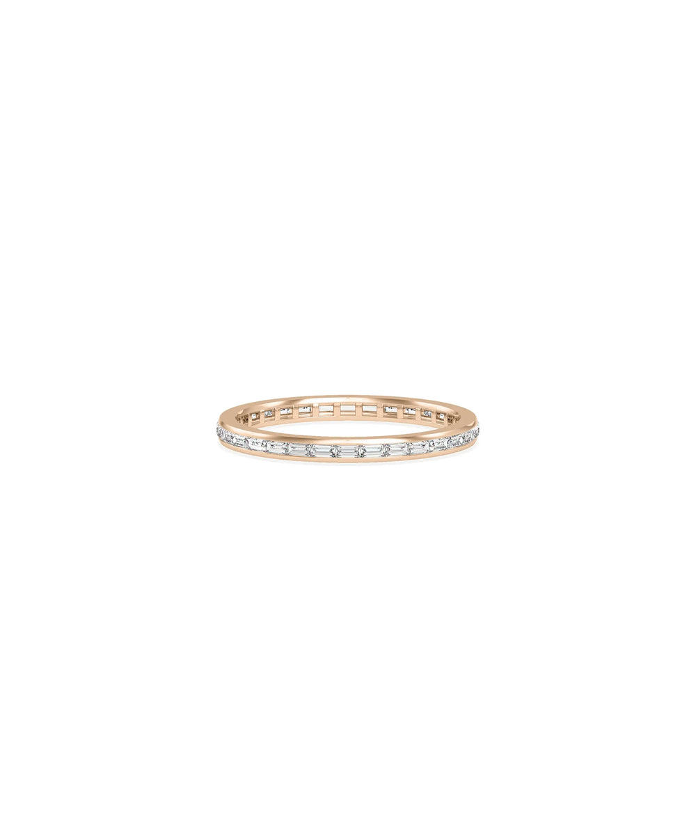 Rose gold Baguette Diamond Channel Set Eternity Band Ring with linear baguette pattern