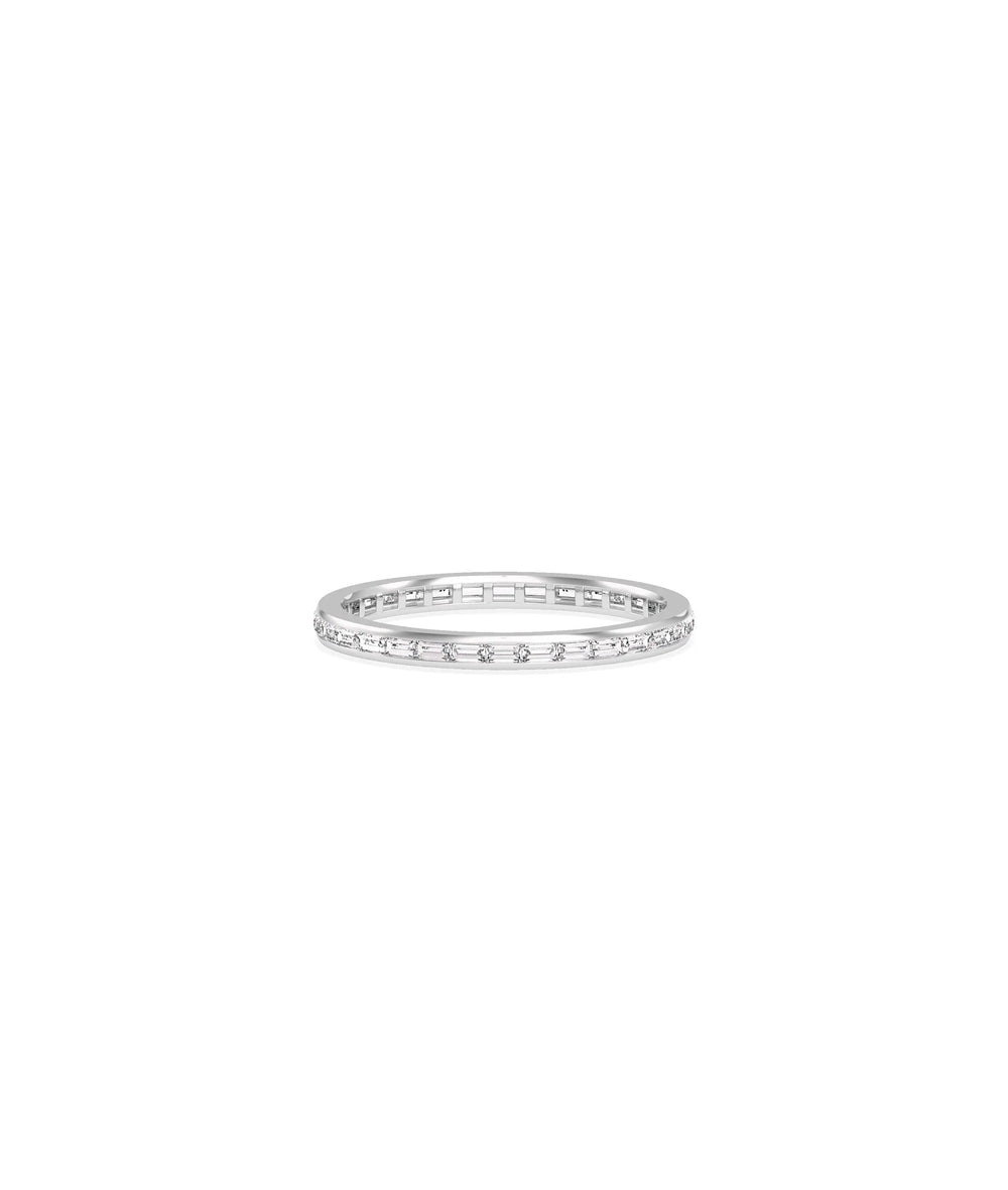 White gold Baguette Diamond Channel Set Eternity Band Ring featuring flush channel setting
