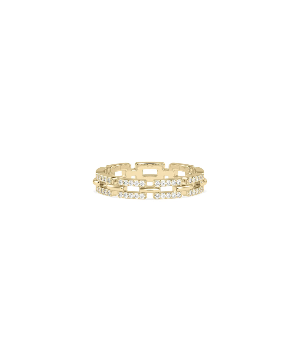 Diamond Link Eternity Ring in yellow gold with interlocking link pattern and diamonds