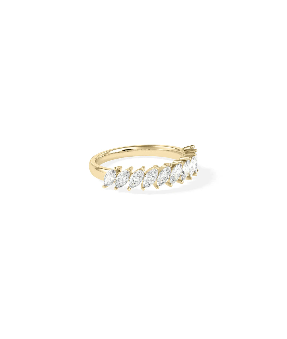 Side view Diamond Marquise Band Ring showing 5mm length and boat-shaped diamonds