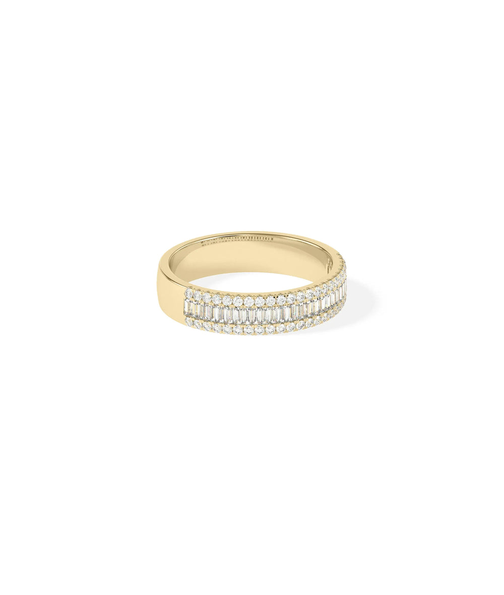 Side view Diamond Baguette and Line Band Ring showing substantial 5mm bold width