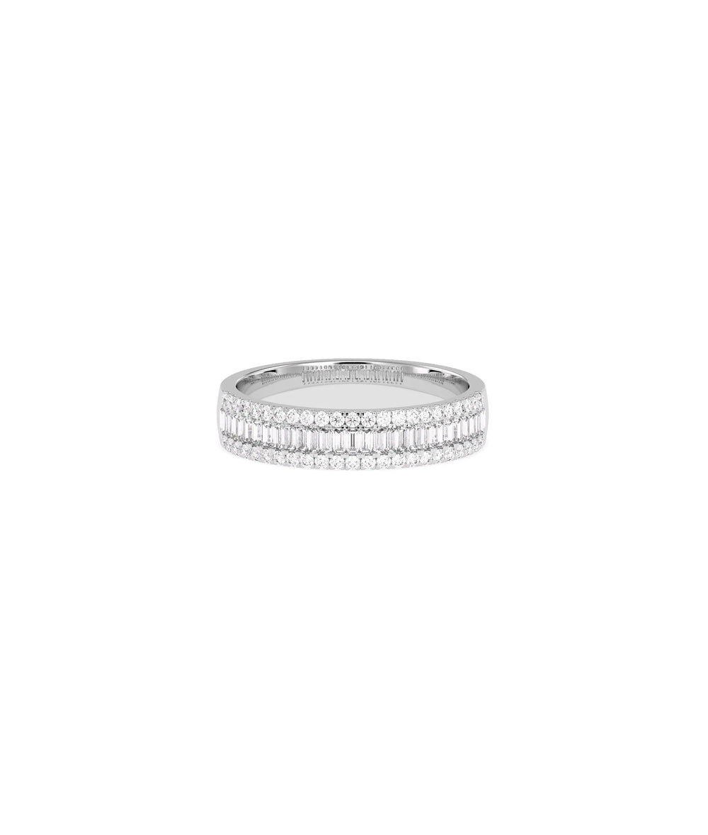 White gold Diamond Baguette and Line Band Ring featuring linear mixed-cut arrangement