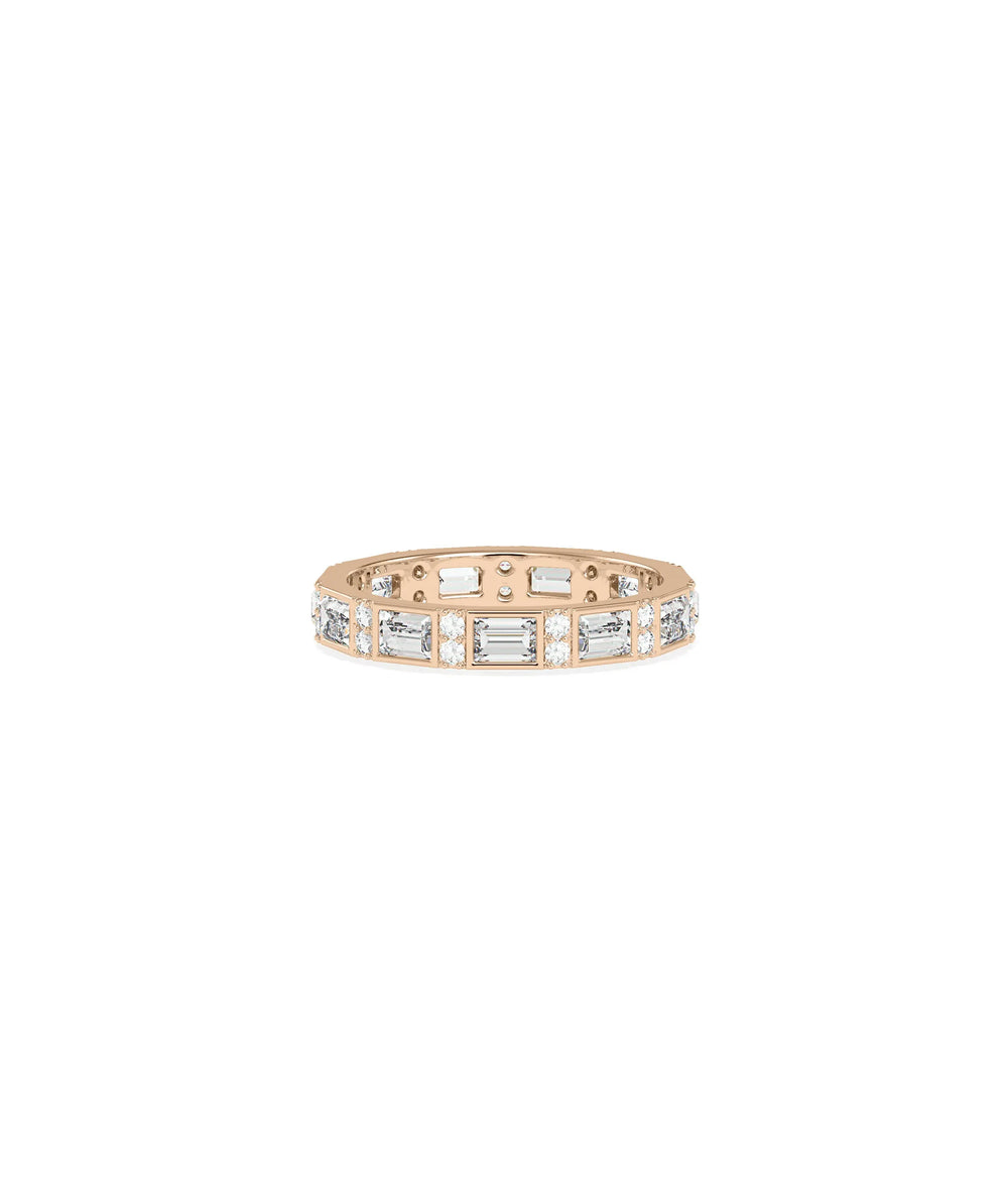 Rose gold Diamond Baguette and Round Station Eternity Band Ring with station pattern