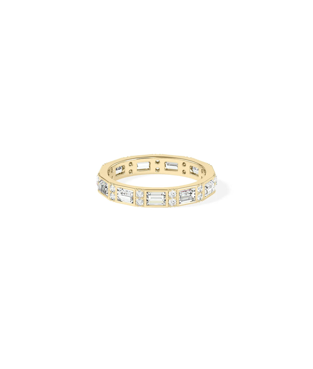 Side view Diamond Baguette and Round Station Eternity Band Ring showing 3.5mm width