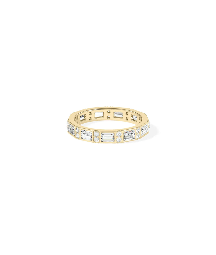 Side view Diamond Baguette and Round Station Eternity Band Ring showing 3.5mm width